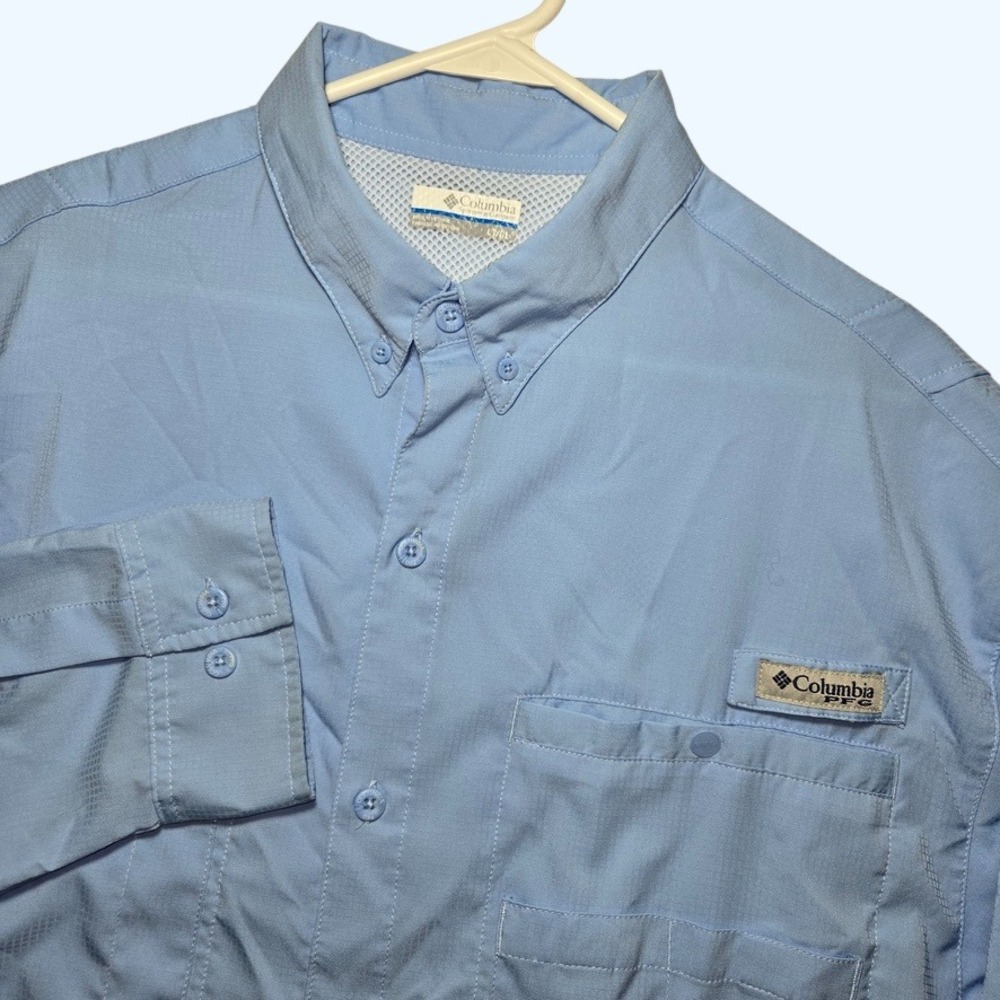 Columbia PFG Mens Fishing Shirt Blue Large Tall LT Fishing Button Down Vented